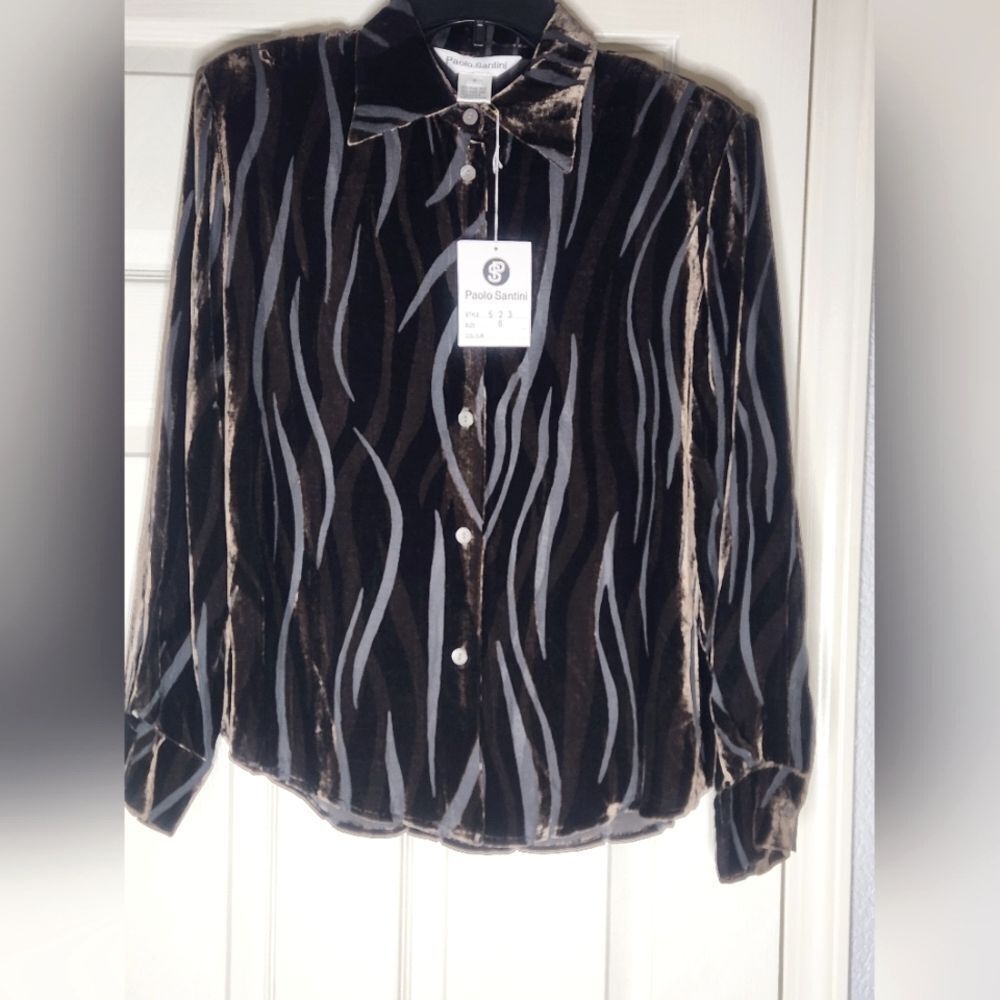 Paula Smith Brown and Black Button Down Shirt